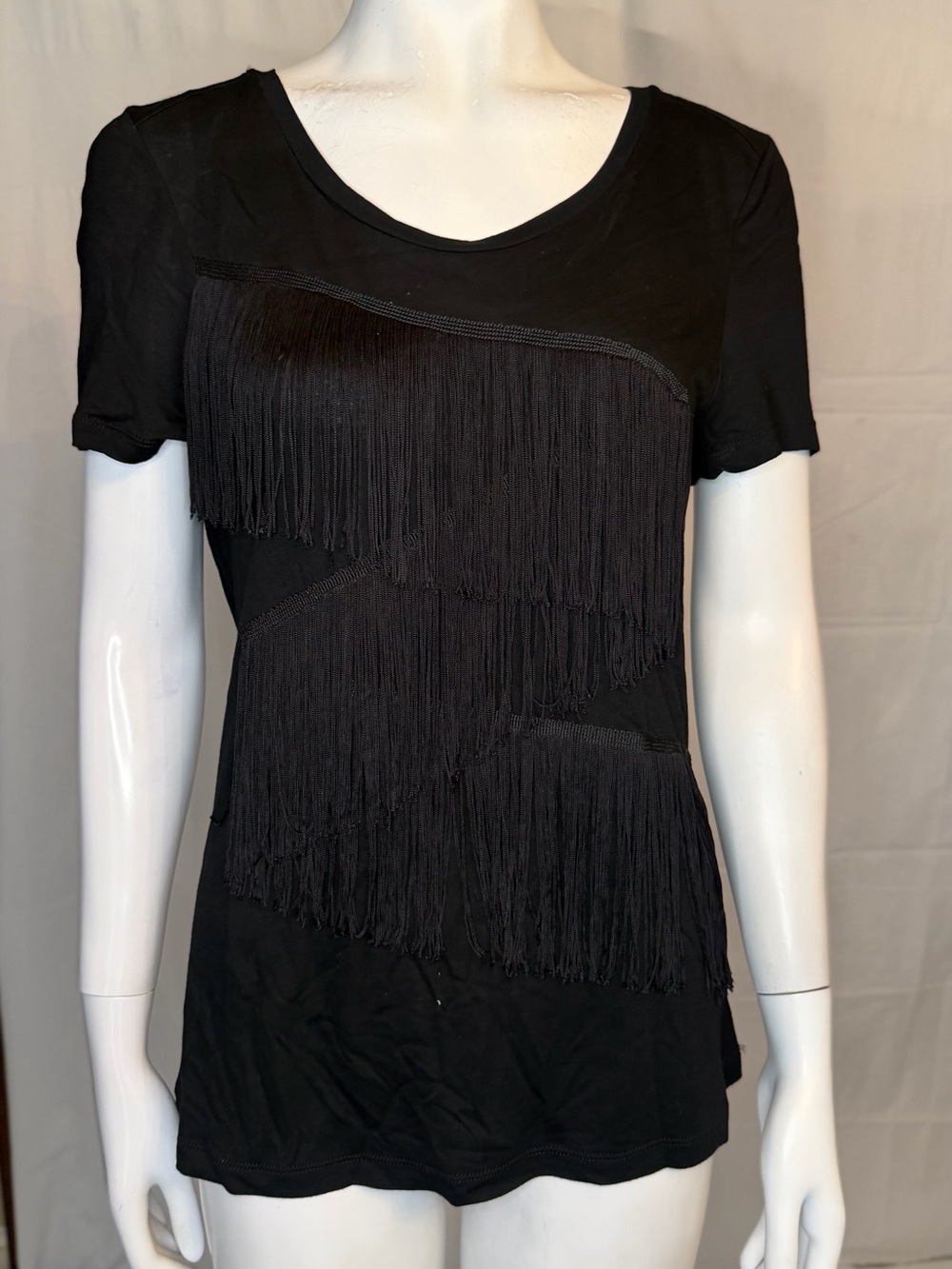 Pink Tartan Black Short Sleeve Fringe Top